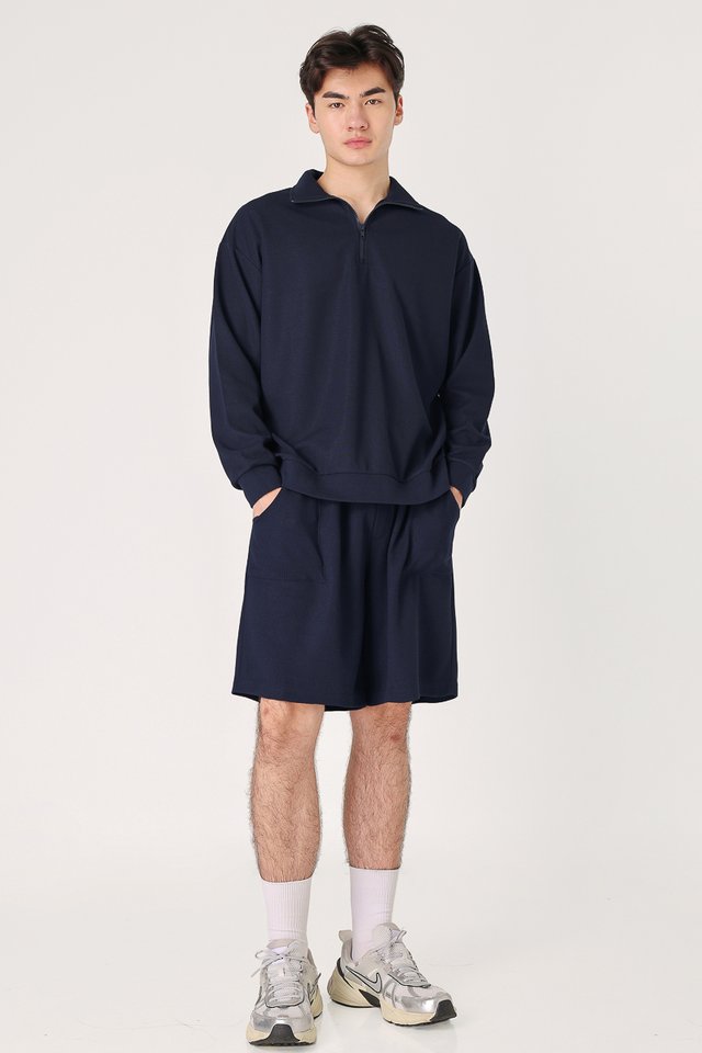 JONAH WAFFLE KNIT HALF-ZIP PULLOVER TOP (NAVY)