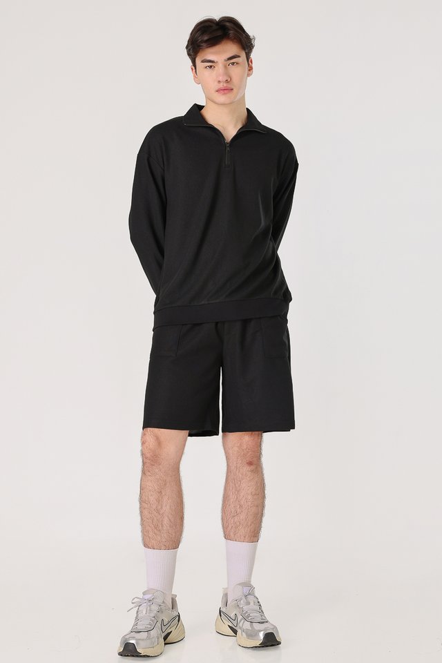 JONAH WAFFLE KNIT POCKET LOUNGE SHORTS (BLACK)