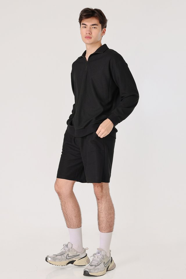 JONAH WAFFLE KNIT POCKET LOUNGE SHORTS (BLACK)