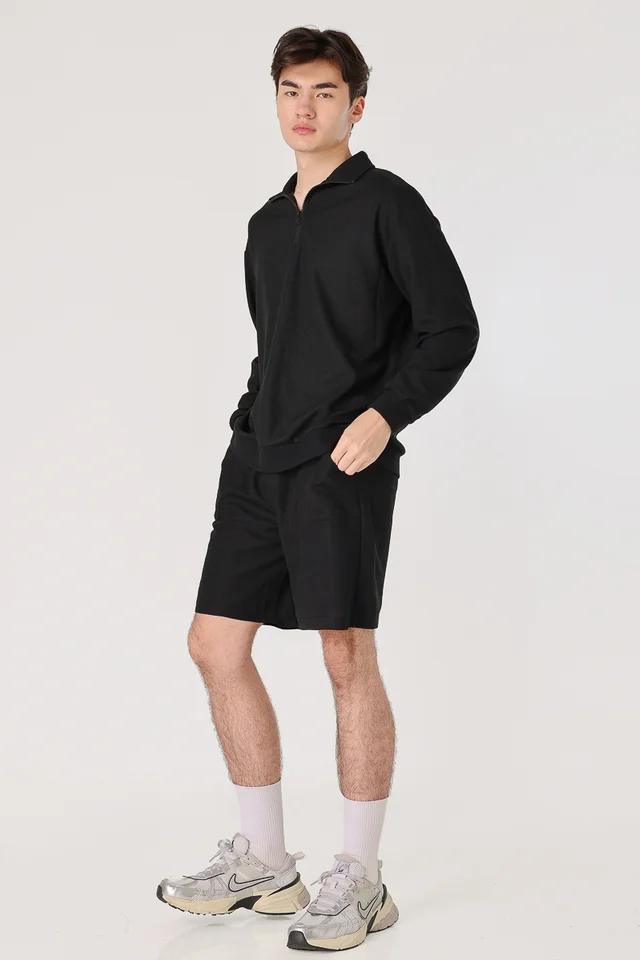 JONAH WAFFLE KNIT POCKET LOUNGE SHORTS (BLACK)