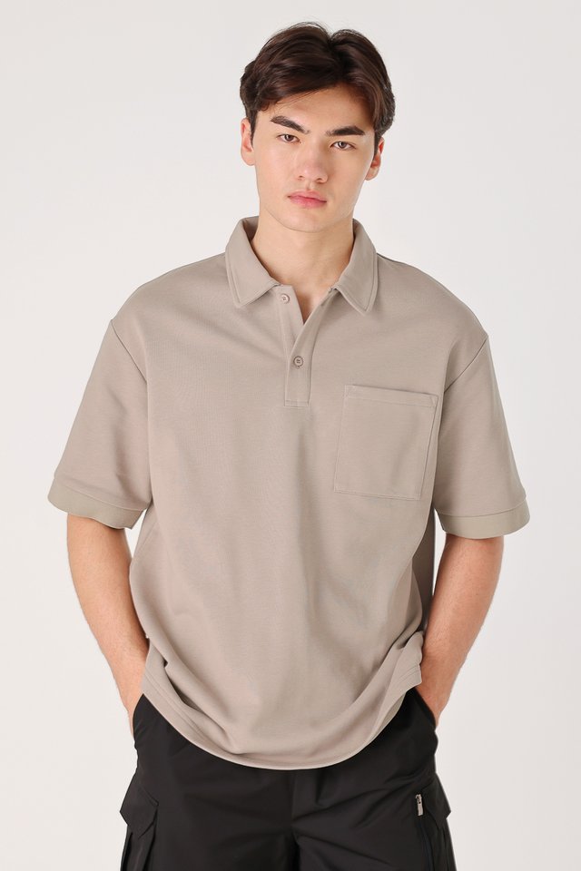 BENSON POLO COLLARED BUTTON TOP (ASH TAUPE)