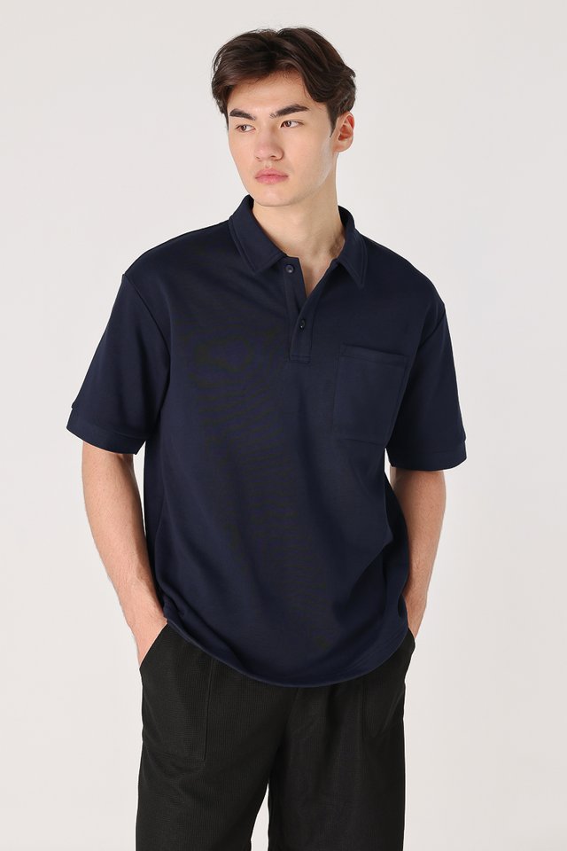 BENSON POLO COLLARED BUTTON TOP (NAVY)