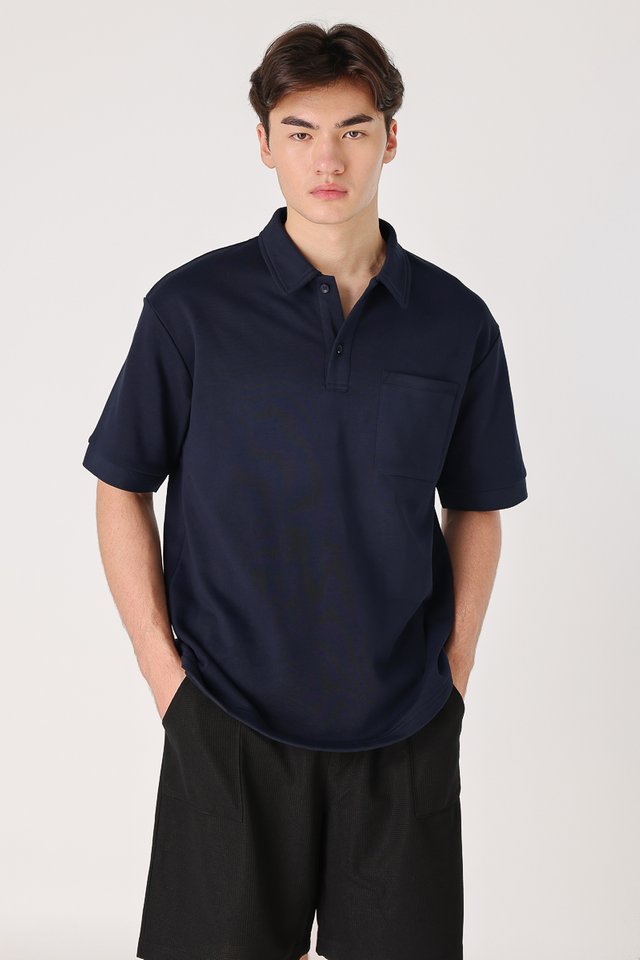 BENSON POLO COLLARED BUTTON TOP (NAVY)