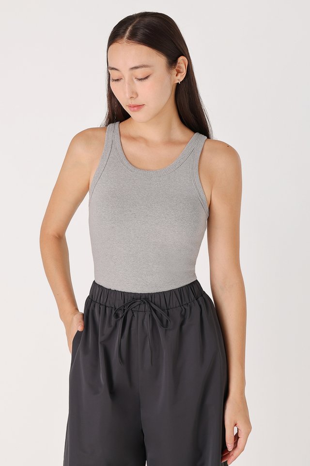 MAXINE PADDED REVERSIBLE RIBBED TOP (HEATHER GREY)