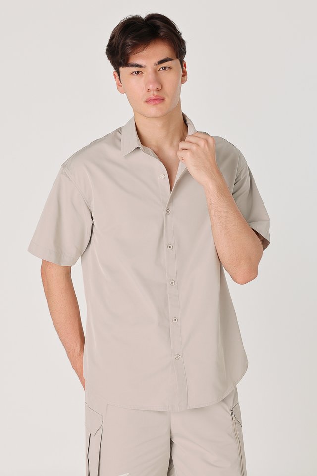 ELI NYLON COLLARED BUTTON SHIRT (BONE)