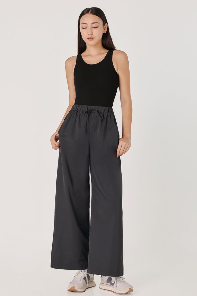 EDEN NYLON DRAWSTRING LOUNGE PANTS - PETITE (GUNMETAL)