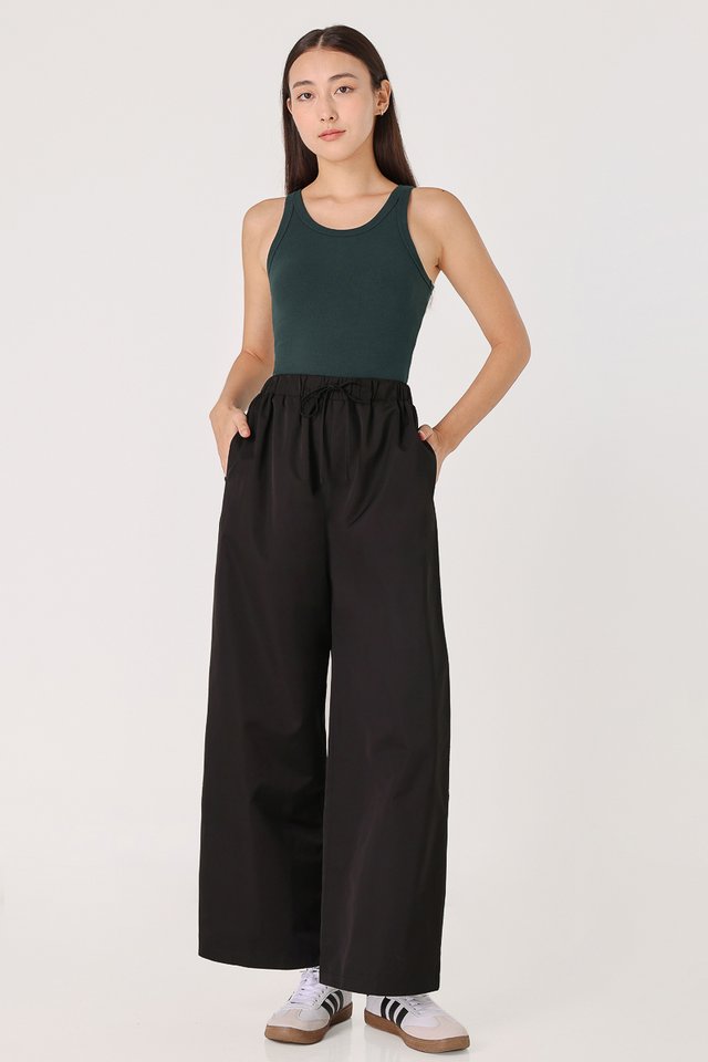 EDEN NYLON DRAWSTRING LOUNGE PANTS - REGULAR (BLACK) 