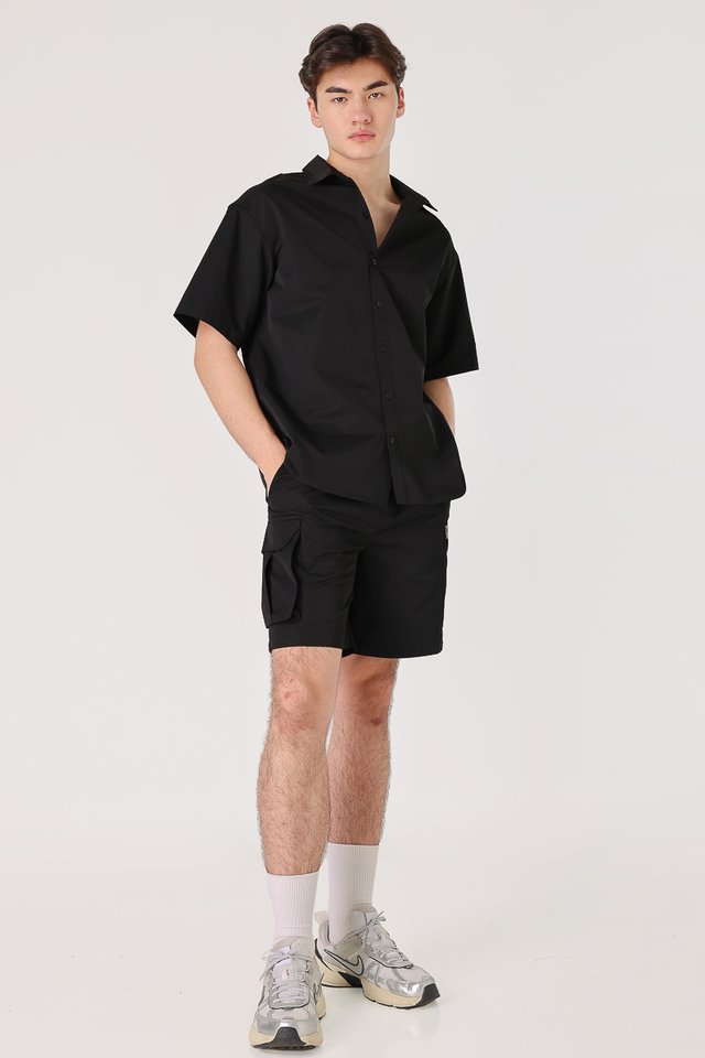 ELI NYLON COLLARED BUTTON SHIRT (BLACK)