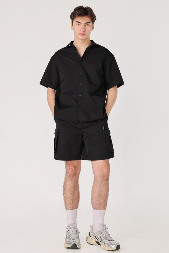 ELI NYLON COLLARED BUTTON SHIRT (BLACK)