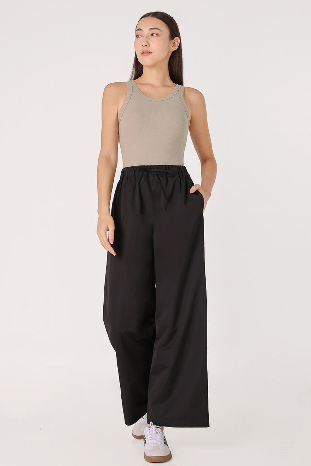 EDEN NYLON DRAWSTRING LOUNGE PANTS - PETITE (BLACK)