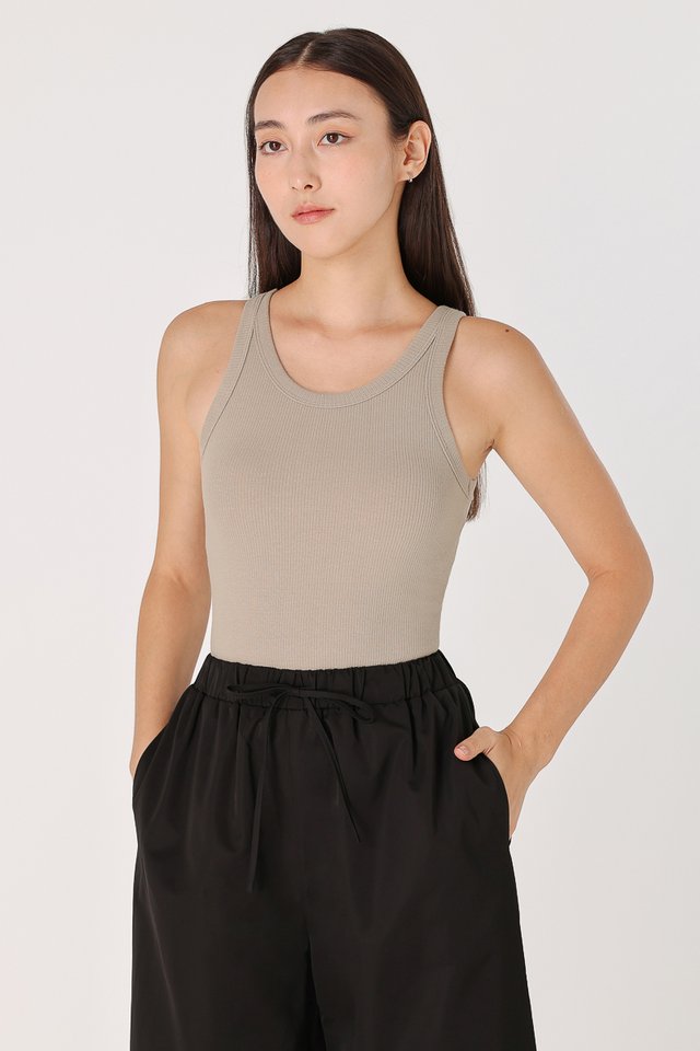 MAXINE PADDED REVERSIBLE RIBBED TOP (TAUPE)