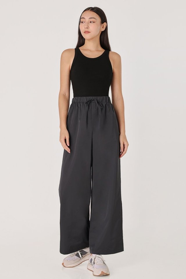 EDEN NYLON DRAWSTRING LOUNGE PANTS - PETITE (GUNMETAL)