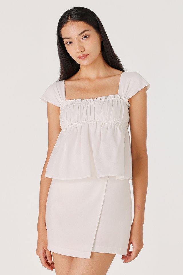 REYNA PADDED LINEN SWEETHEART BABYDOLL TUBE TOP (WHITE)