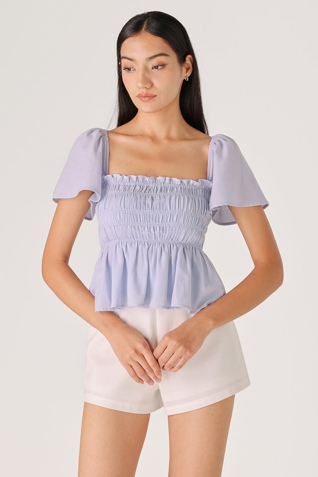 HAILEY PADDED LINEN SMOCKED TUBE TOP (BLUE)