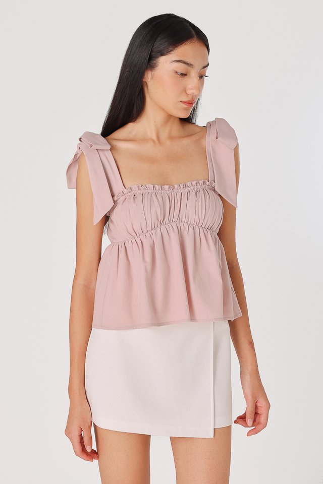 REYNA PADDED LINEN SWEETHEART BABYDOLL TUBE TOP (PINK)