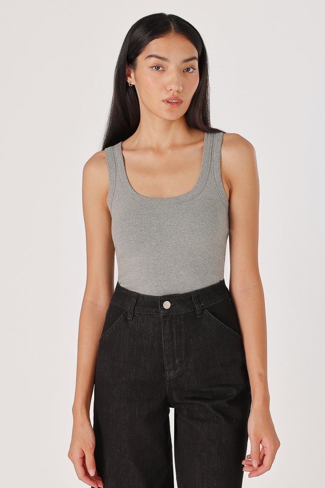 DANNA REVERSIBLE PADDED BASIC RIBBED TOP (HEATHER GREY) 