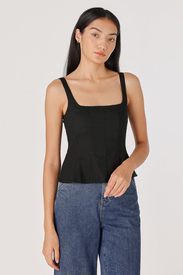 ADENA PADDED PANELLED TOP (BLACK)