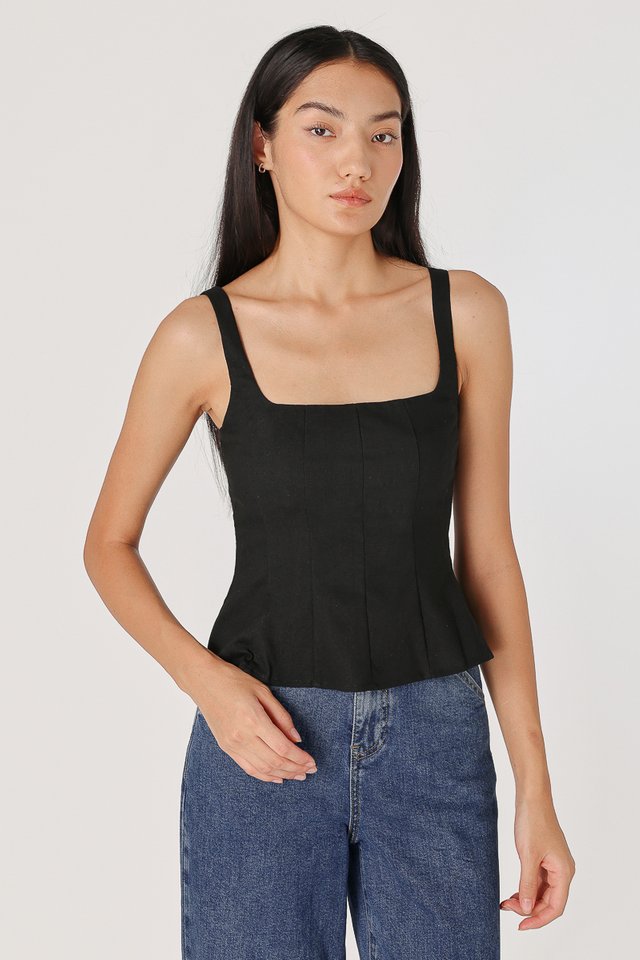 ADENA PADDED PANELLED TOP (BLACK)