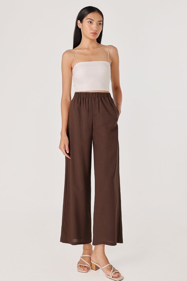 CLARA LINEN EASY STRAIGHT LEG PANTS - PETITE (ESPRESSO)