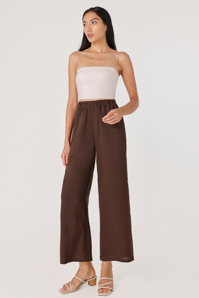 CLARA LINEN EASY STRAIGHT LEG PANTS - PETITE (ESPRESSO)