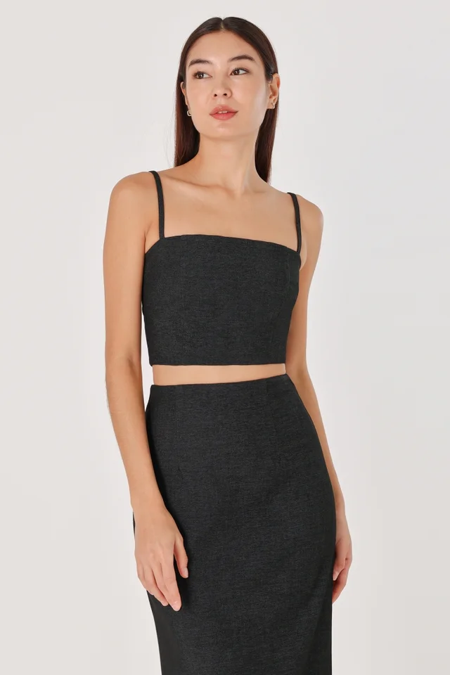 LEVEL UP PADDED DENIM CAMI TOP (BLACK DENIM)