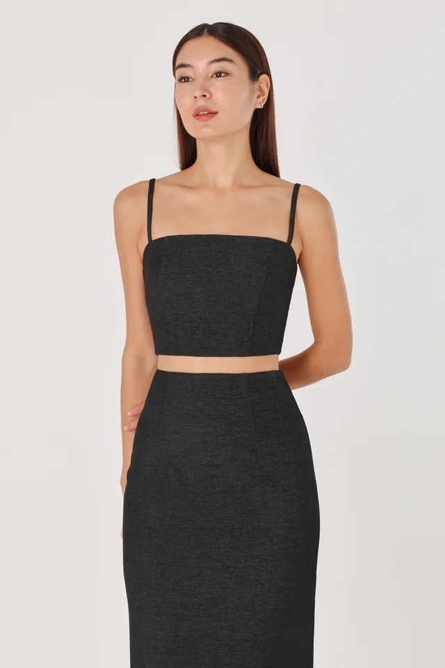 LEVEL UP PADDED DENIM CAMI TOP (BLACK DENIM)