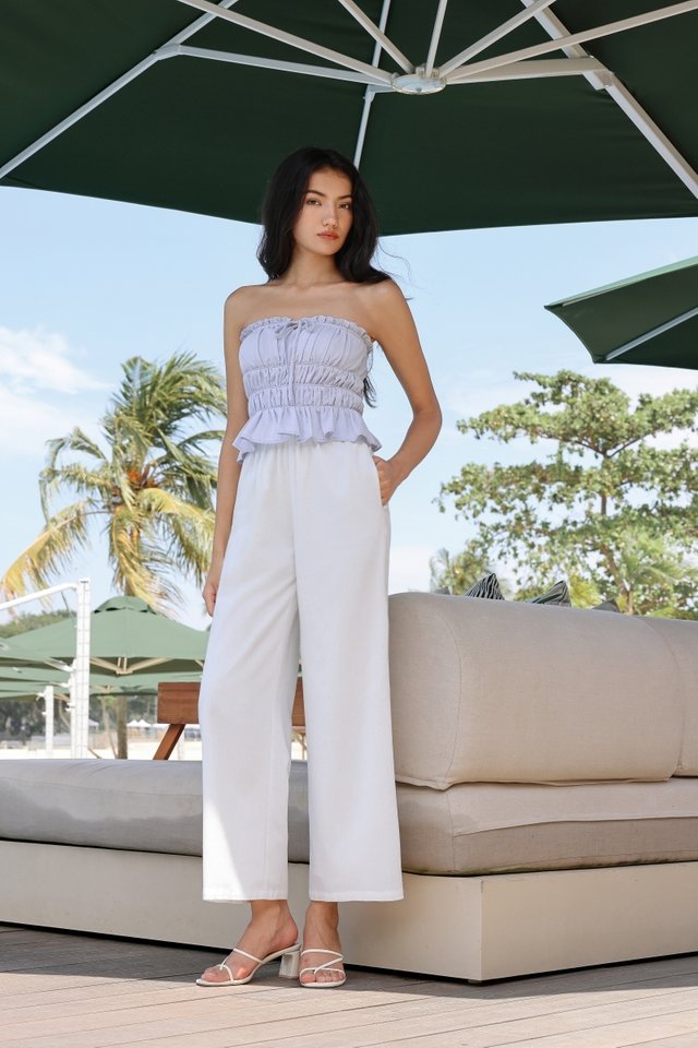 CLARA LINEN EASY STRAIGHT LEG PANTS - PETITE (WHITE)