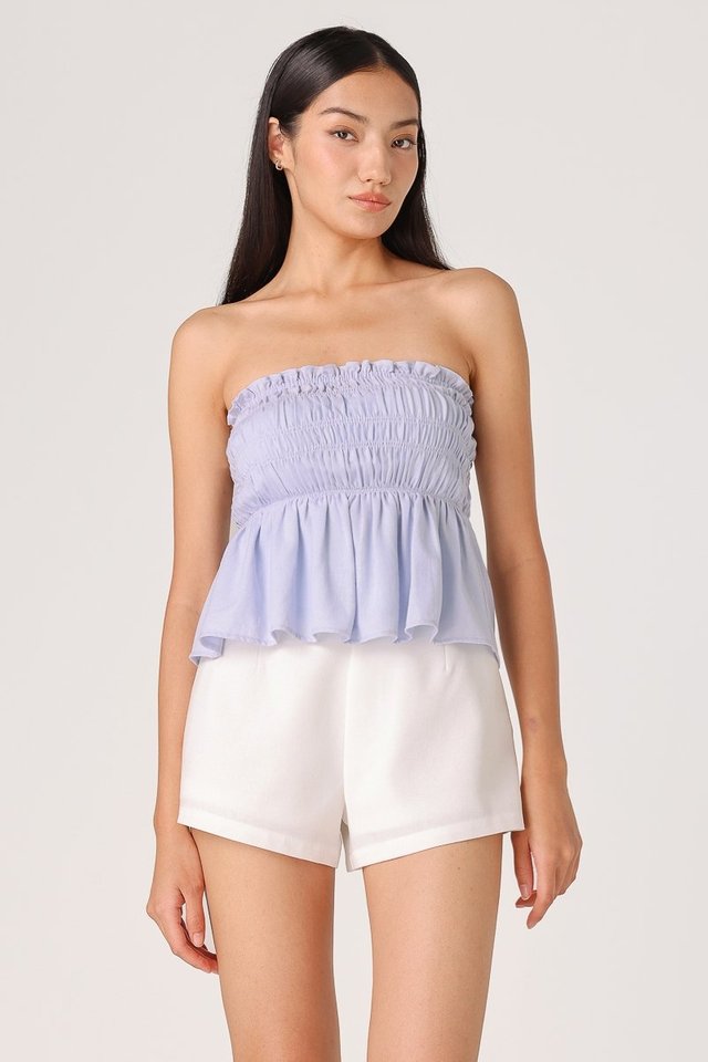 HAILEY PADDED LINEN SMOCKED TUBE TOP (BLUE)