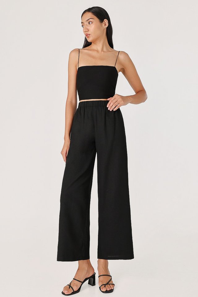 CLARA LINEN EASY STRAIGHT LEG PANTS - REGULAR (BLACK) 