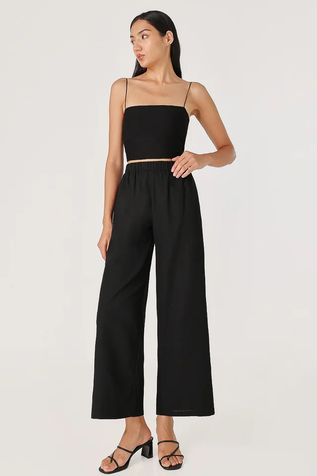 CLARA LINEN EASY STRAIGHT LEG PANTS - REGULAR (BLACK)