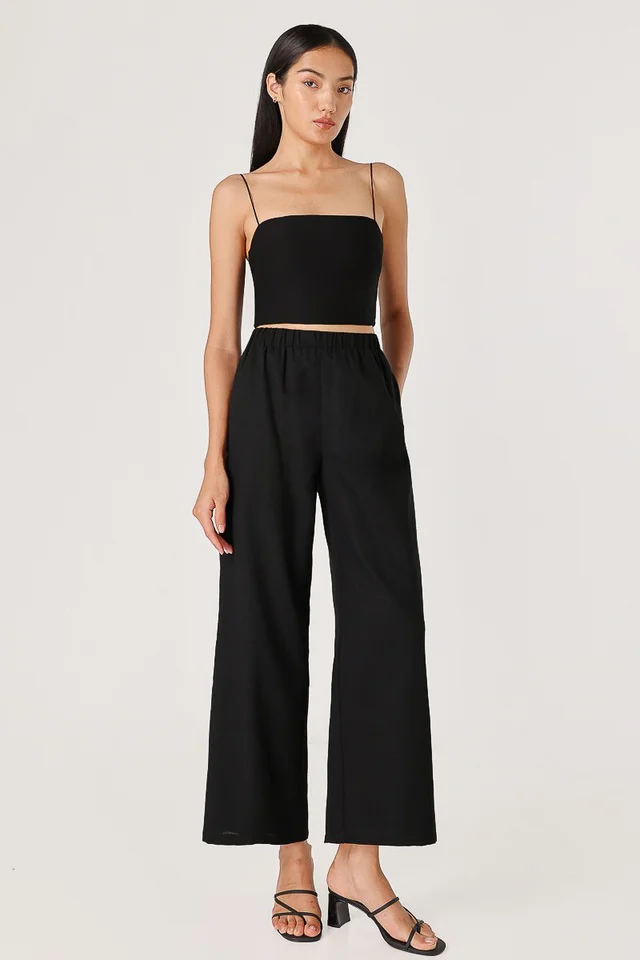CLARA LINEN EASY STRAIGHT LEG PANTS - REGULAR (BLACK)