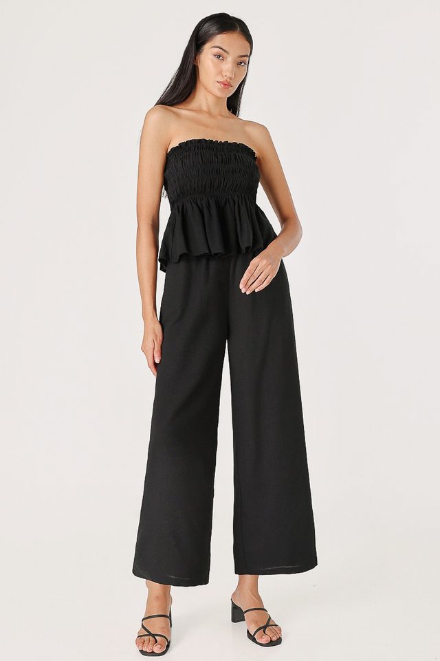 CLARA LINEN EASY STRAIGHT LEG PANTS - PETITE (BLACK)