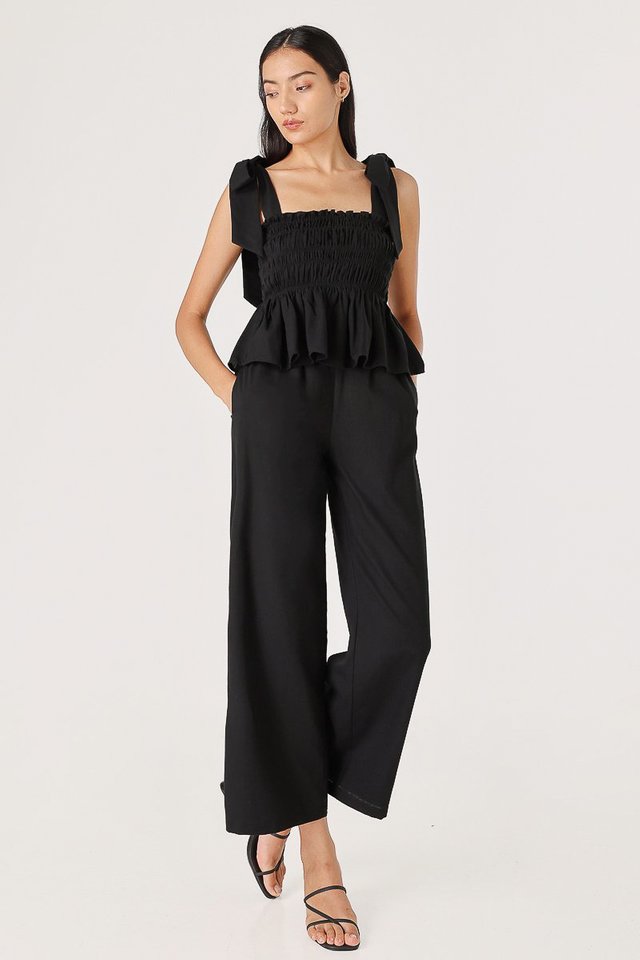 CLARA LINEN EASY STRAIGHT LEG PANTS - PETITE (BLACK)