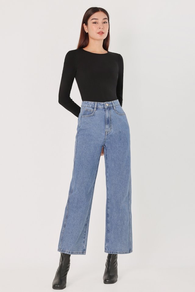 GOOD SIDE PANEL DENIM JEANS - PETITE (DARK WASHED)