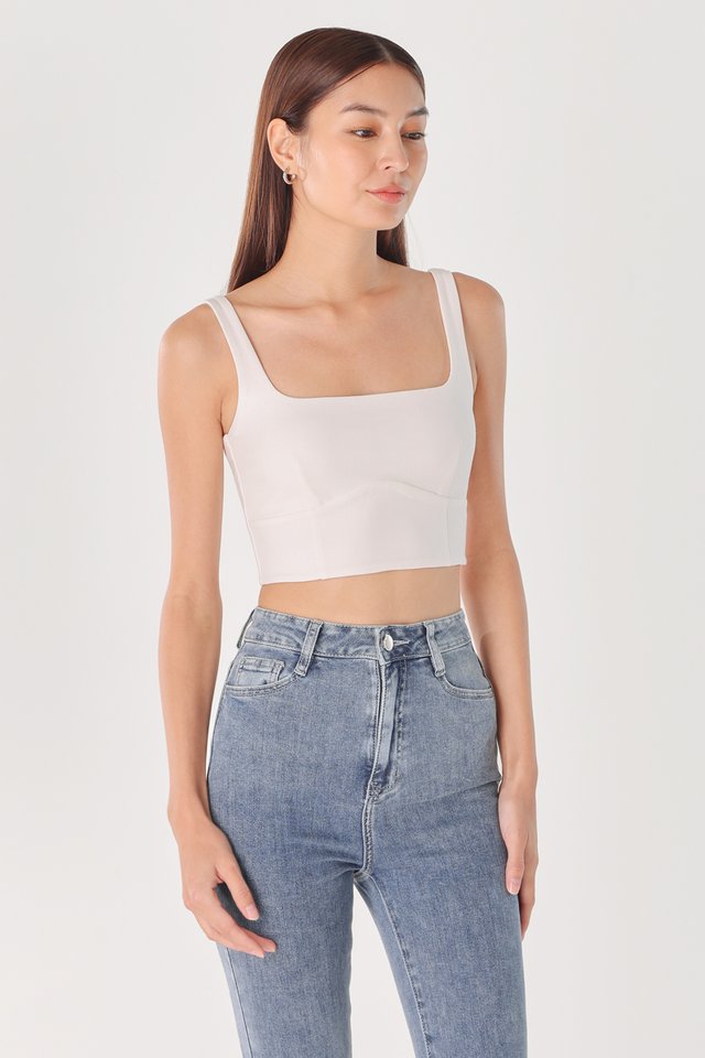 ZYA THICK STRAP PADDED SQUARE NECK TOP (WHITE)