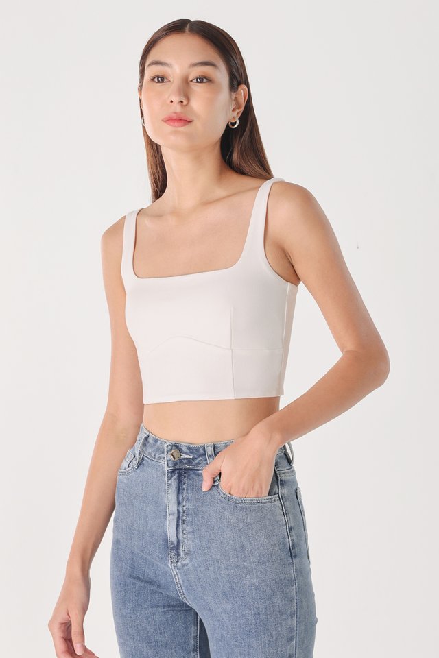 ZYA THICK STRAP PADDED SQUARE NECK TOP (WHITE)