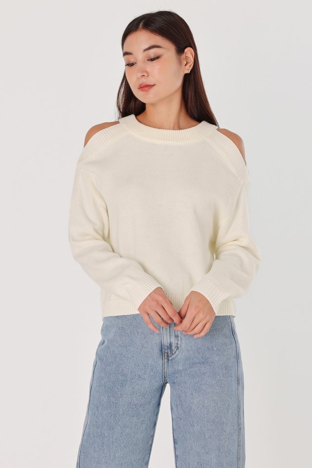 DONNA COLD SHOULDER PULLOVER KNIT TOP (OFF-WHITE)