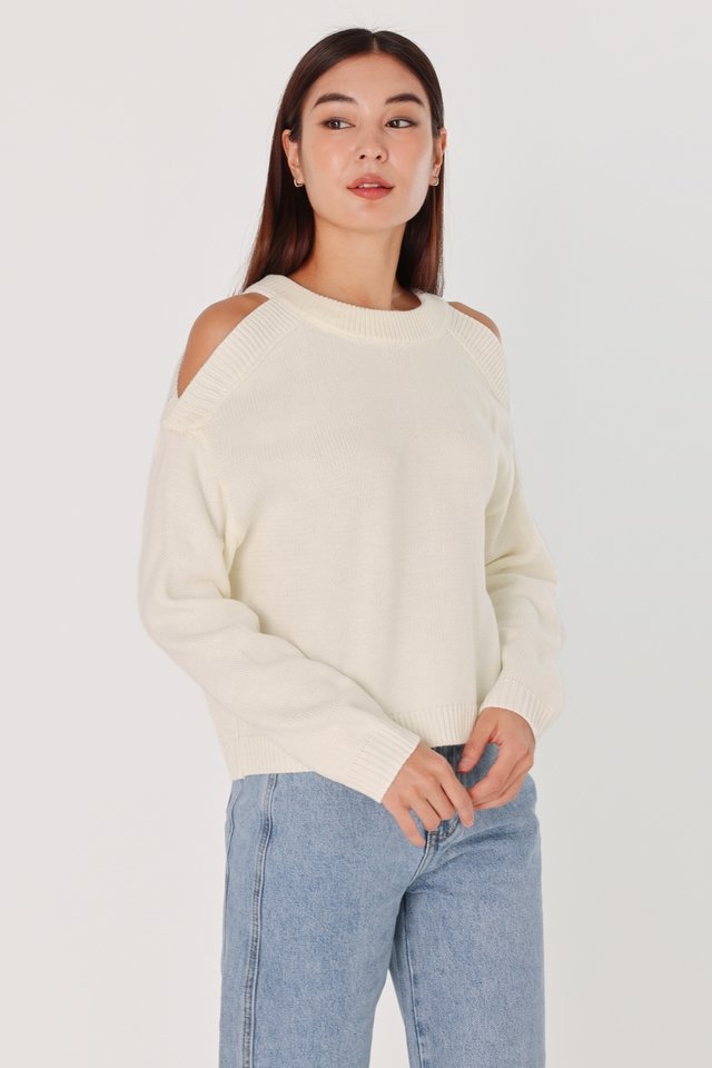 DONNA COLD SHOULDER PULLOVER KNIT TOP (OFF-WHITE)