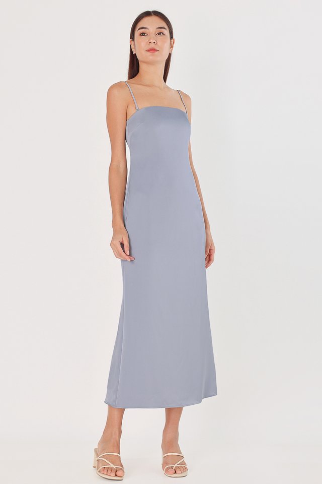 MABEL PADDED SATIN BACK SLIT TWO-WAY COLUMN MAXI DRESS (BLUE)