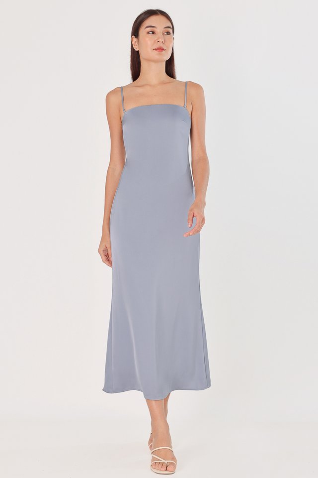 MABEL PADDED SATIN BACK SLIT TWO-WAY COLUMN MAXI DRESS (BLUE)