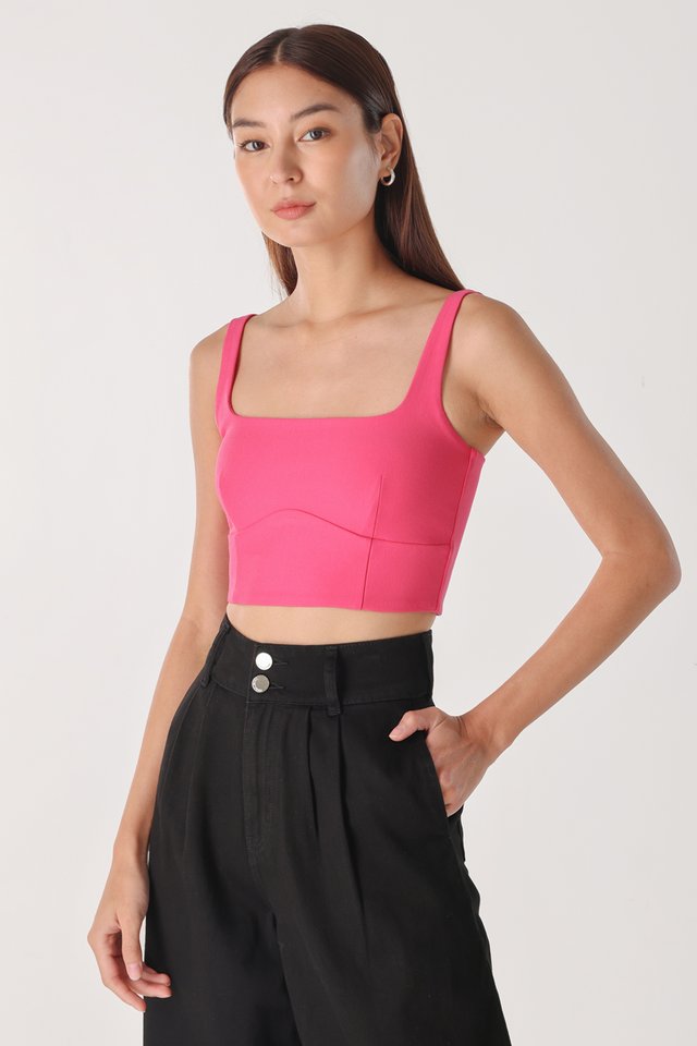 ZYA THICK STRAP PADDED SQUARE NECK TOP (BARBIE PINK)