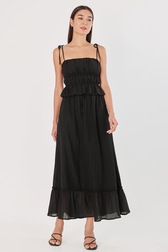 EVERLYN TEXTURED DROP WAIST MAXI SKIRT (BLACK)