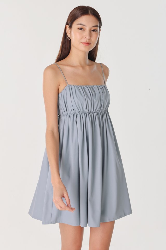 AVERY CAMI RUCHED BABYDOLL DRESS (WILLOW BLUE)