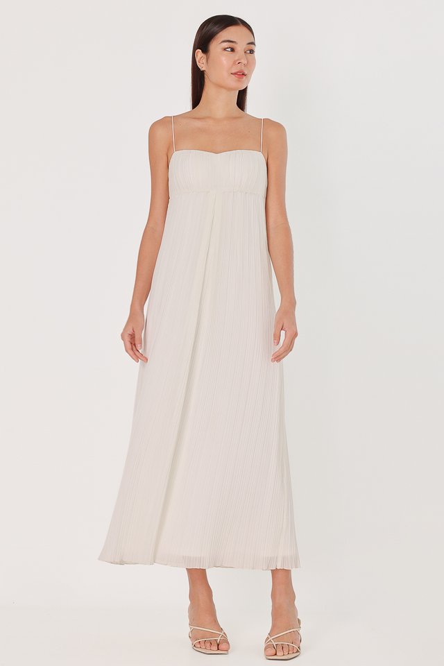 ROSANA PADDED PLEATED MAXI DRESS (WHITE)