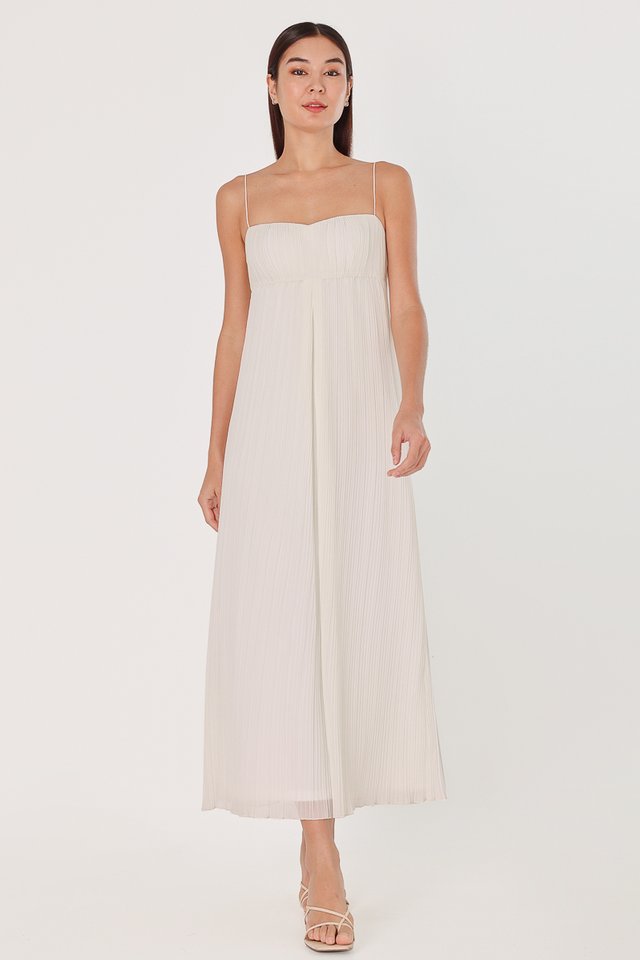 ROSANA PADDED PLEATED MAXI DRESS (WHITE)