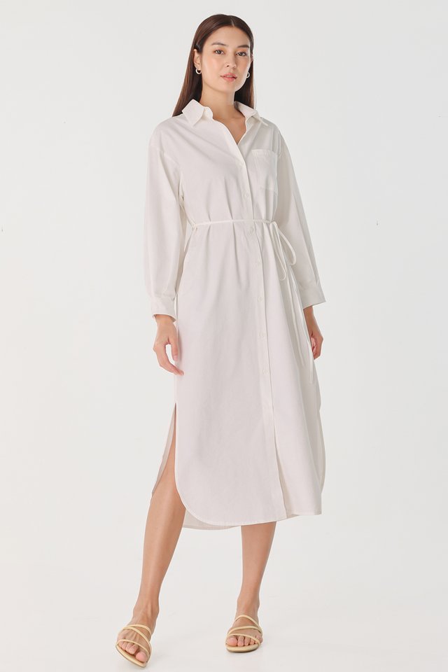 DOREEN BUTTON MIDAXI SHIRT DRESS (WHITE)