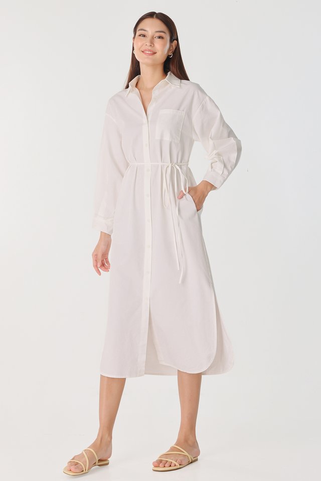 DOREEN BUTTON MIDAXI SHIRT DRESS (WHITE)