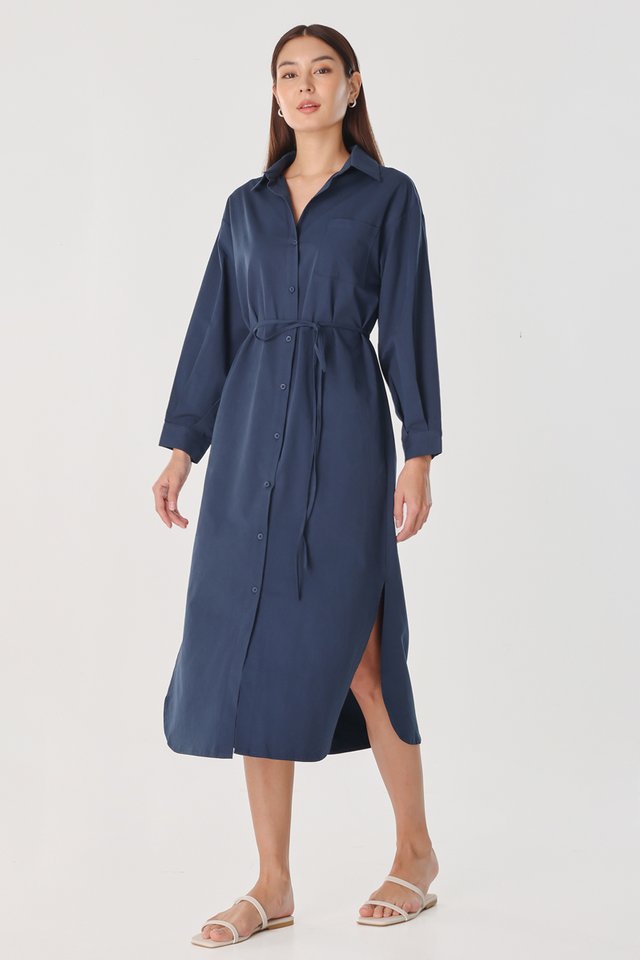 DOREEN BUTTON MIDAXI SHIRT DRESS (OXFORD NAVY)