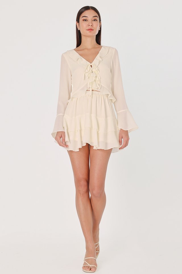 QUINN CHIFFON RUFFLE RIBBON SLEEVE TOP (CHAMPAGNE)