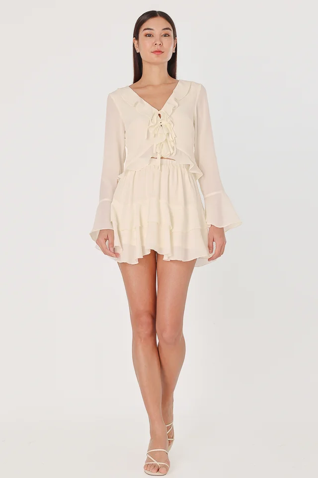 QUINN CHIFFON RUFFLE RIBBON SKORTS SET